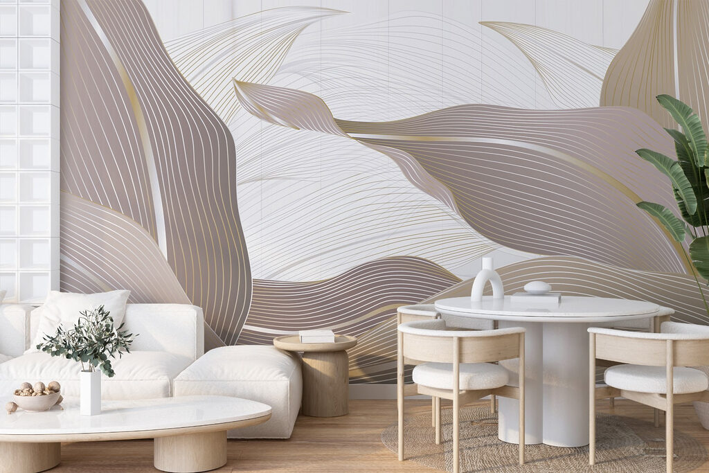 Feuilles et lignes fluides dans un intérieur