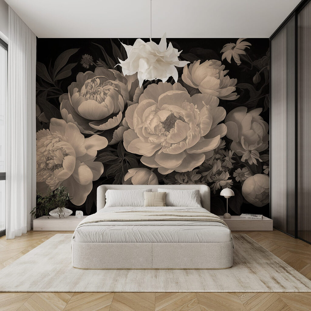 Pivoines dans l’ombre dans un intérieur