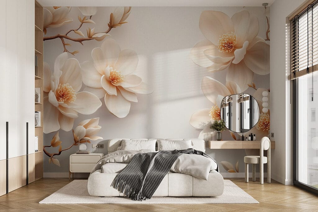 Rameau fleuri en relief dans un intérieur
