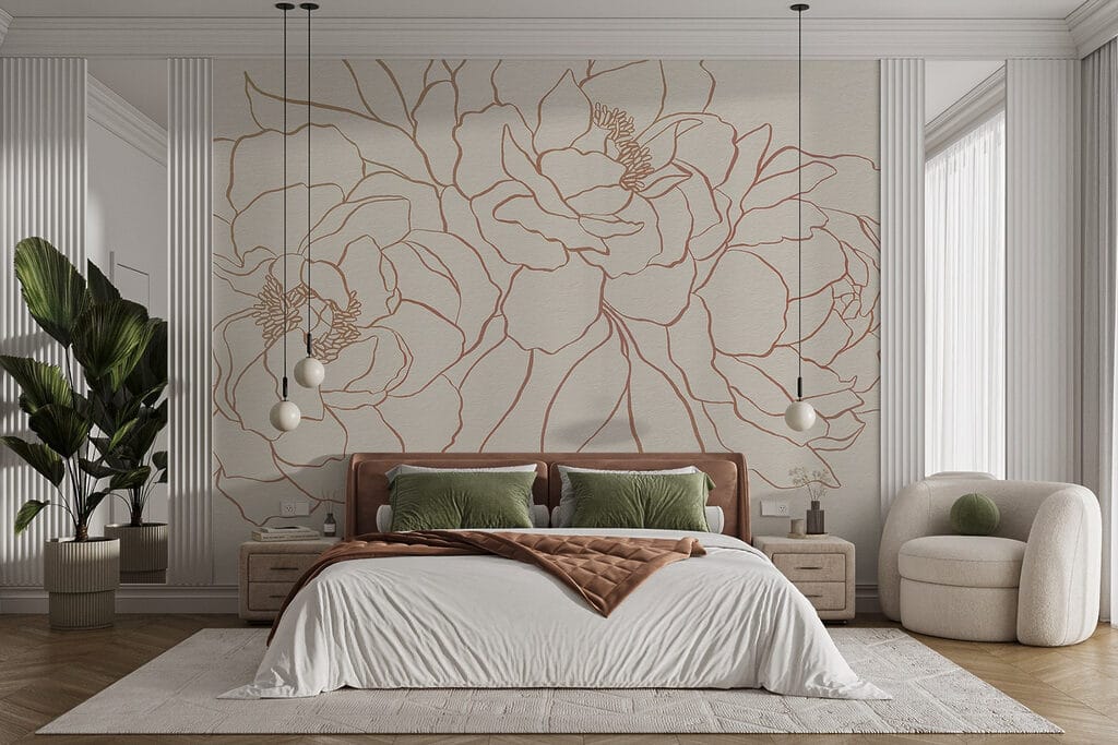 Fleurs en traits fins dans un intérieur