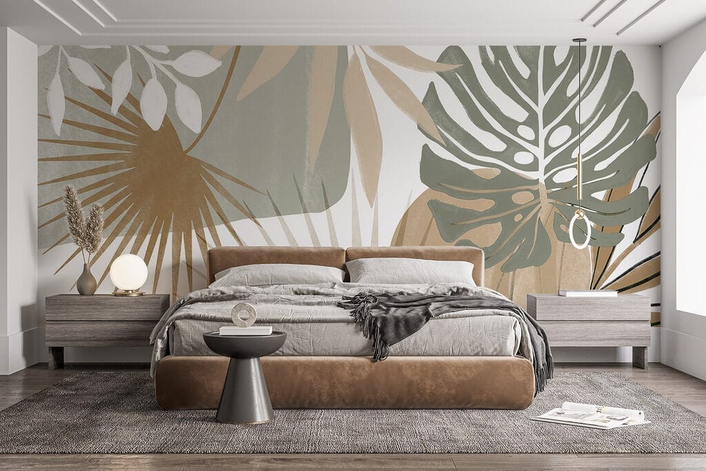 Feuilles tropicales graphiques dans un intérieur