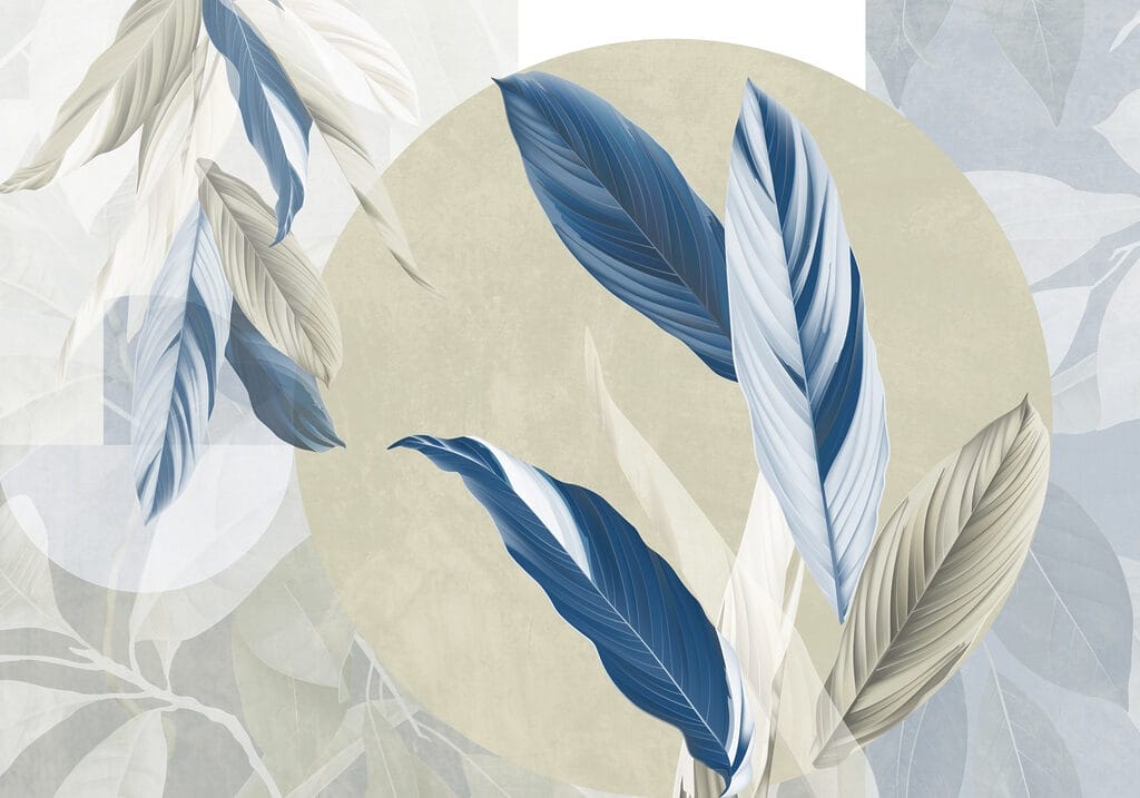 Feuilles sur aplats colorés — motif complet