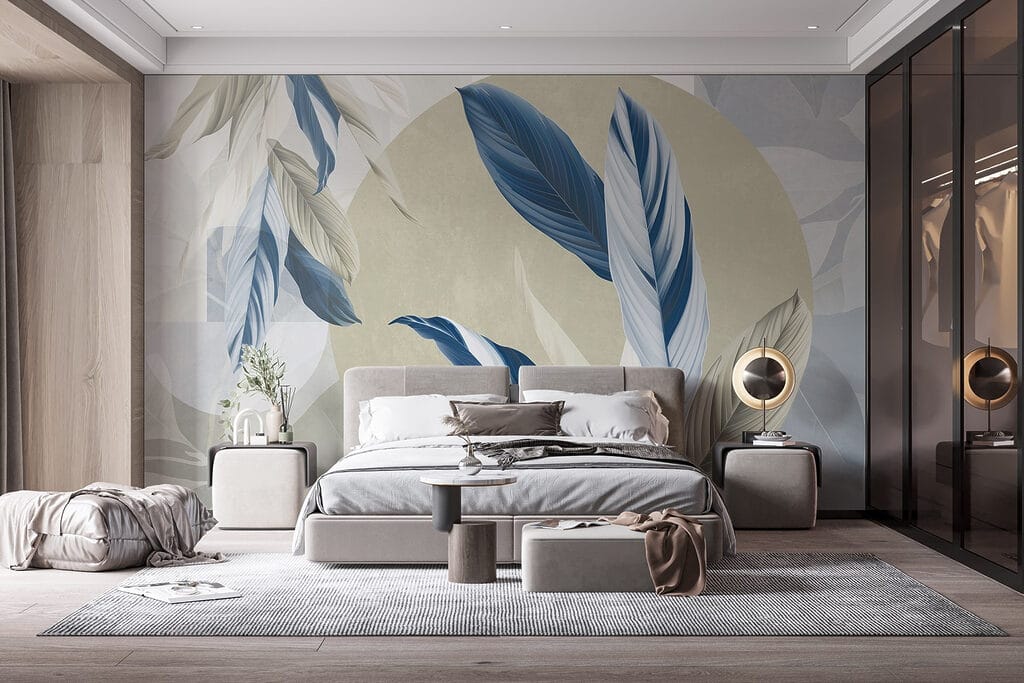 Feuilles sur aplats colorés — intérieur 1