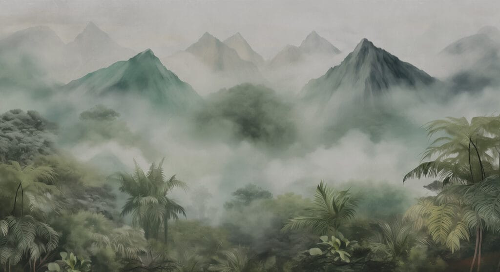 Montagnes tropicales brumeuses — motif complet