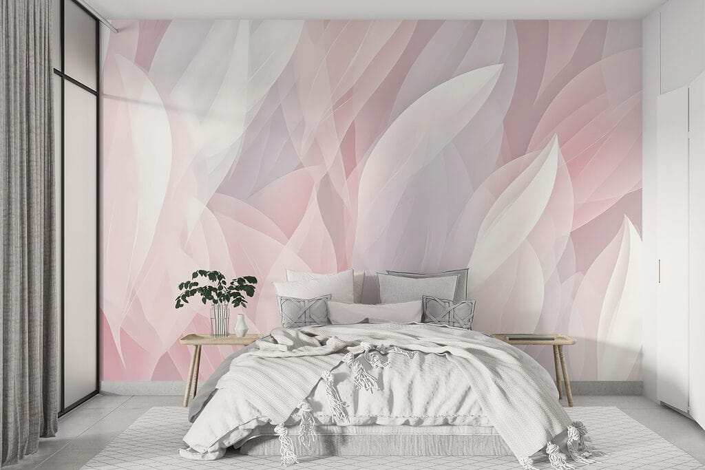 Feuilles roses en transparence dans un intérieur