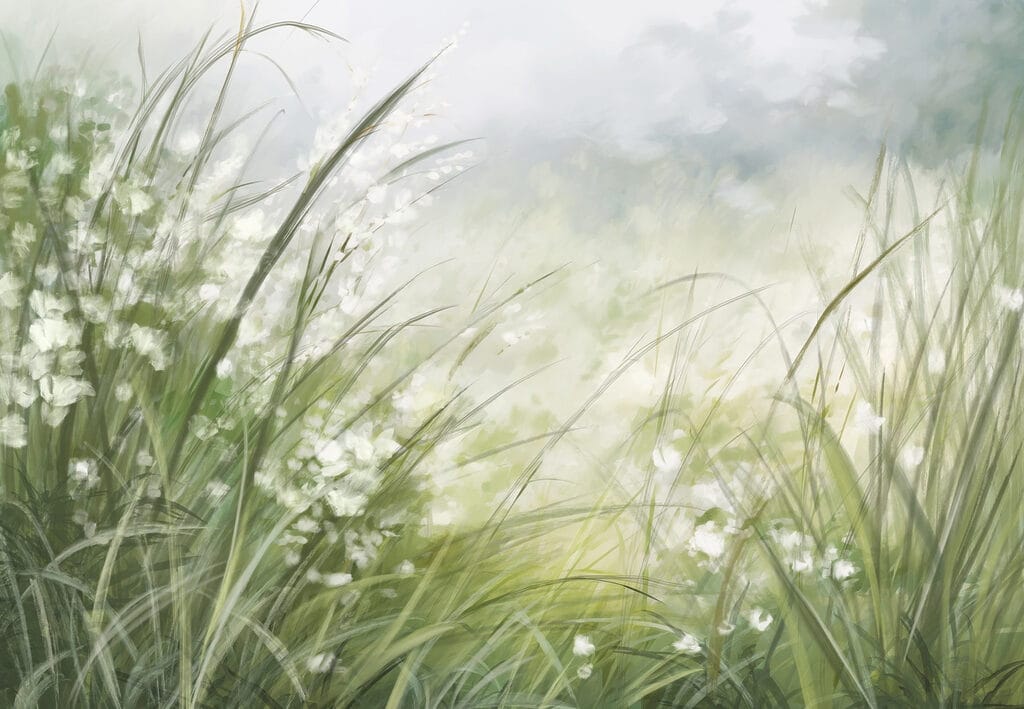 Herbes hautes et brume — motif complet