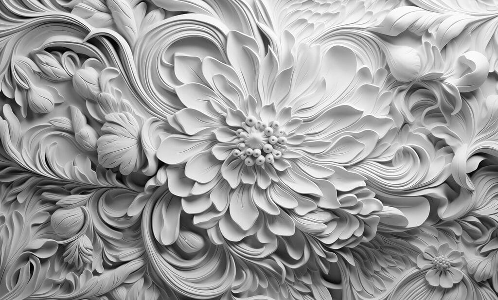 Fleurs et feuilles ondulées — motif complet