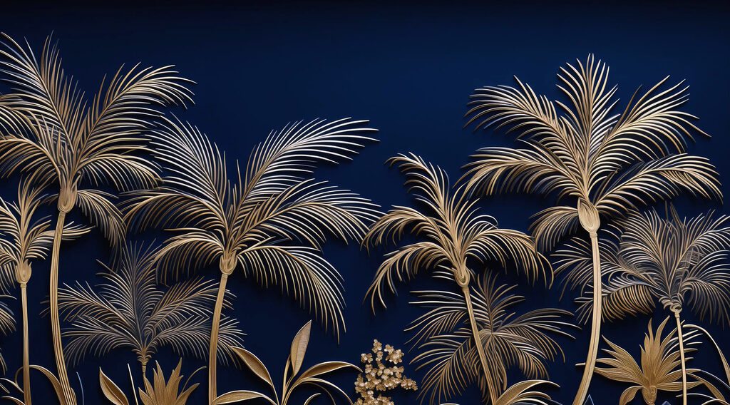 Palmiers sur fond sombre — motif complet