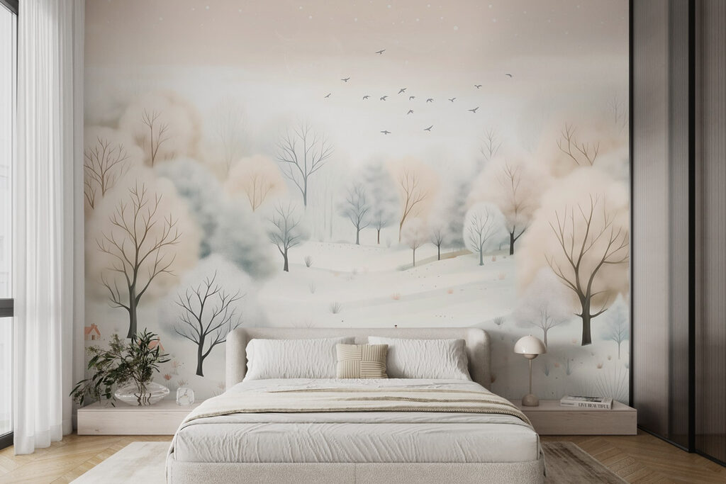 Arbres enneigés et oiseaux — intérieur 2
