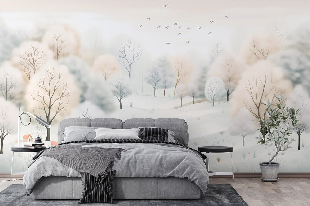 Arbres enneigés et oiseaux — intérieur 3