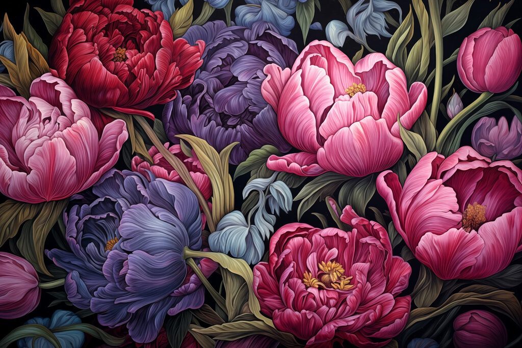 Fleurs au contraste puissant — motif complet