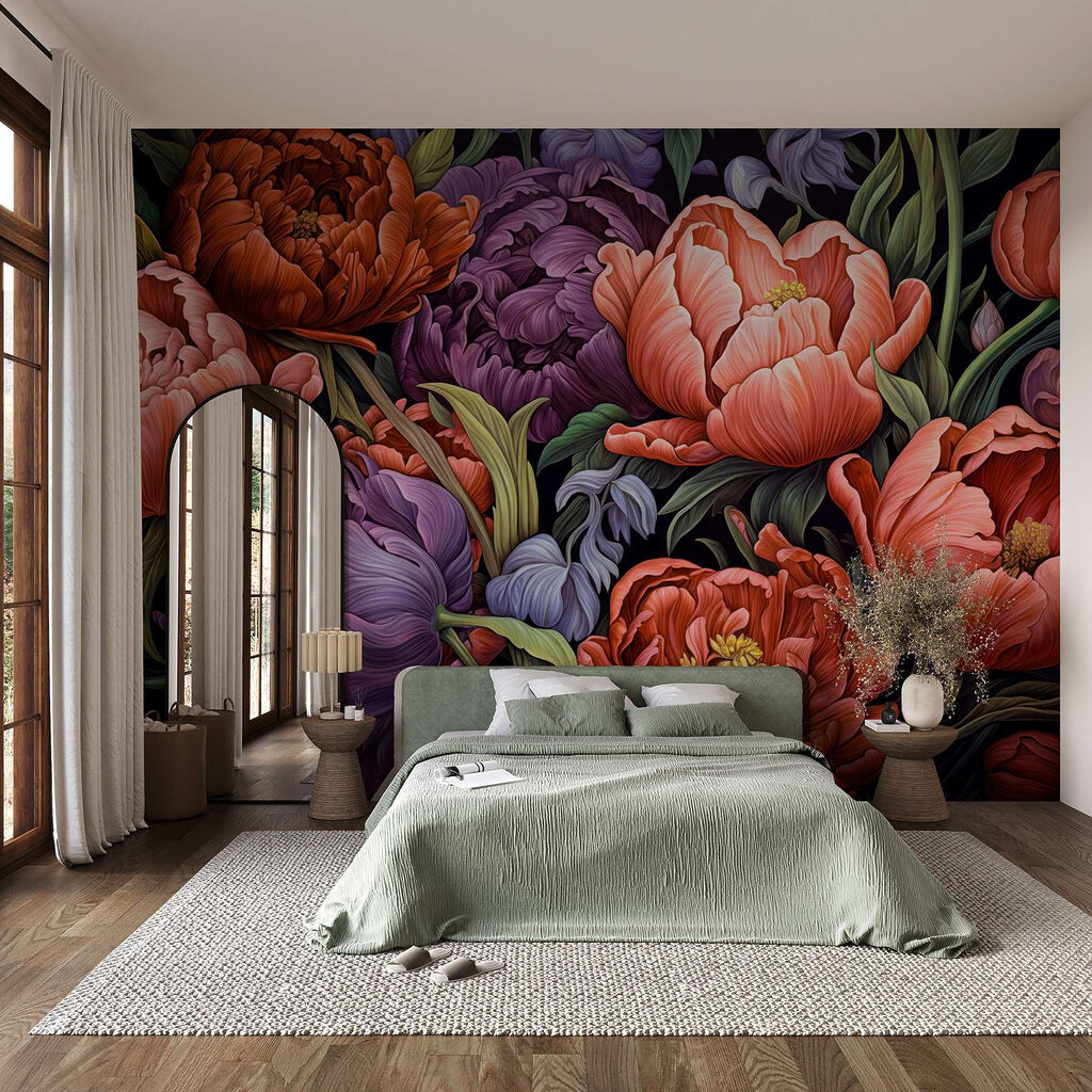 Fleurs au contraste puissant dans un intérieur