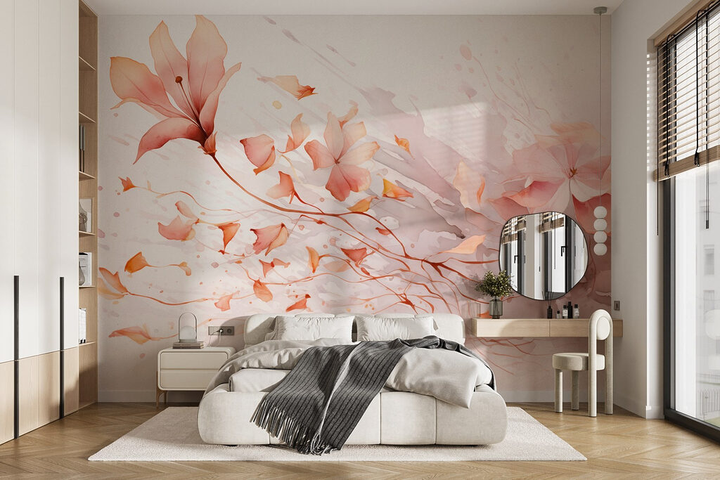 Branche fleurie à l’aquarelle dans un intérieur