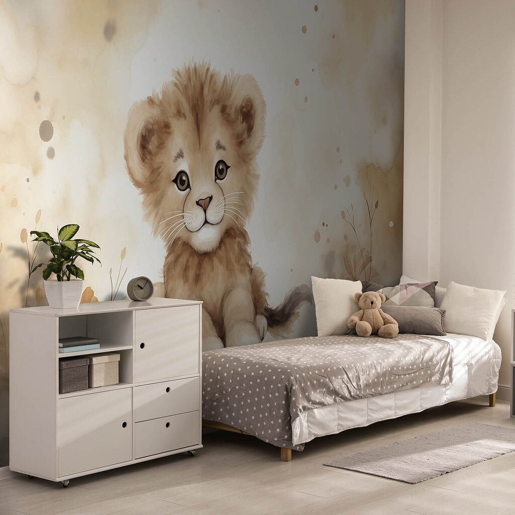 Lionceau à l’aquarelle dans un intérieur