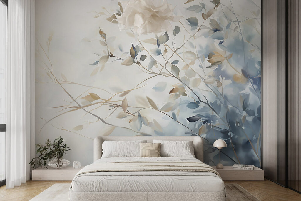 Rameaux en brume bleue dans un intérieur