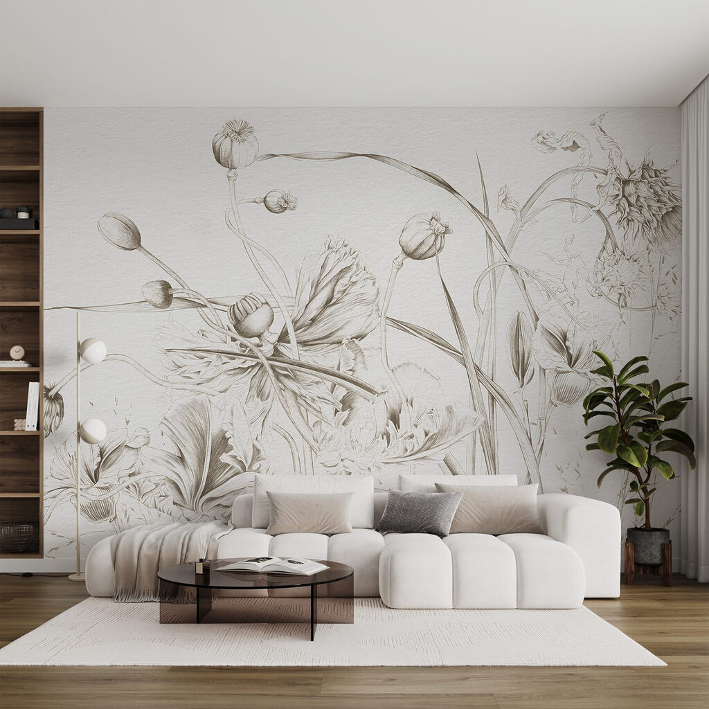 Fleurs sauvages au trait dans un intérieur