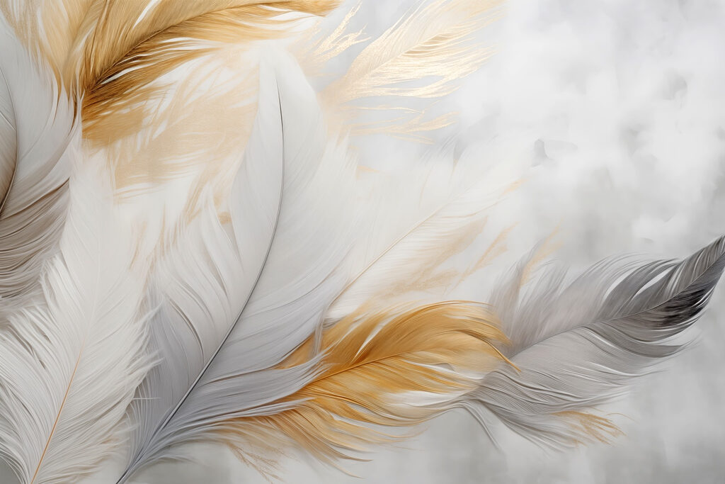 Plumes sur fond moucheté — motif complet