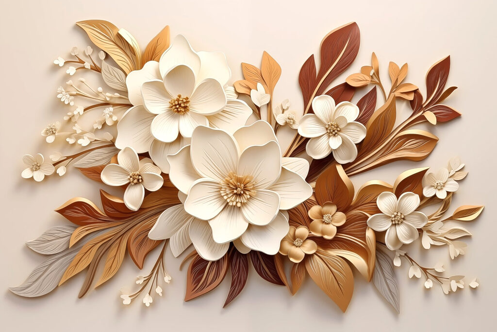 Fleurs et feuilles cuivrées — motif complet