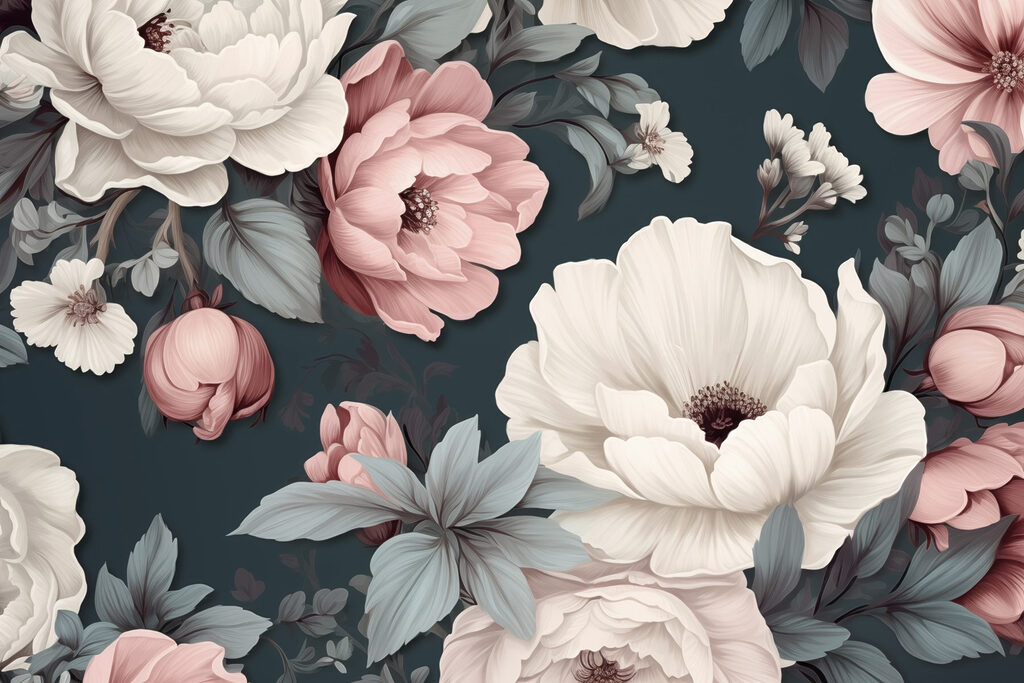 Fleurs roses et blanches — motif complet