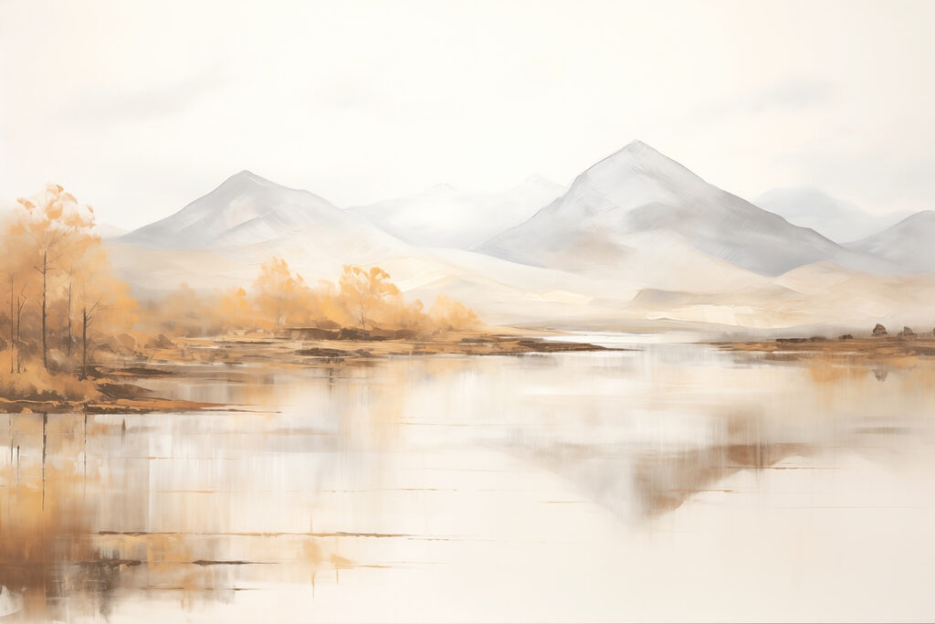 Lac et montagnes lointaines — motif complet