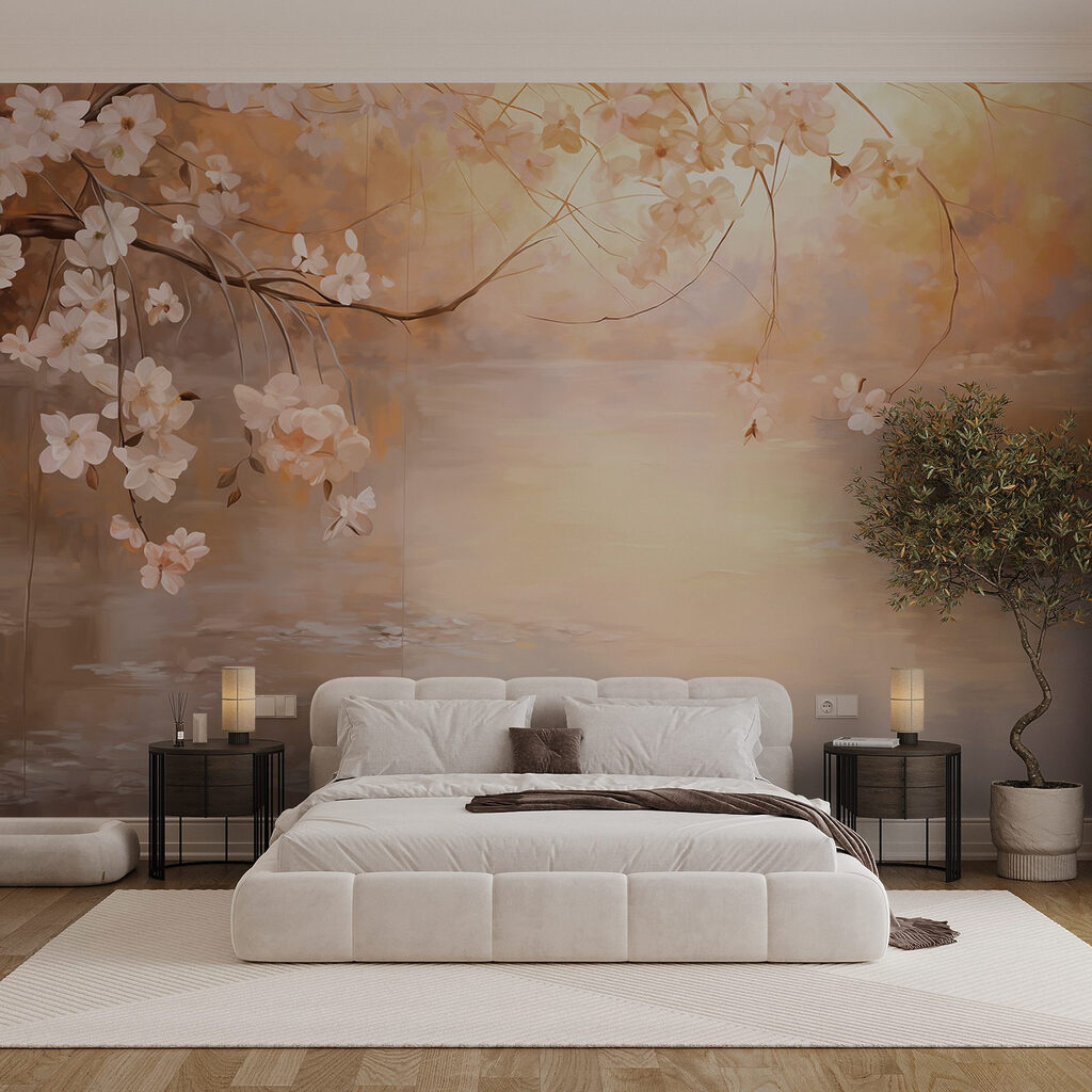 Floraison sur l’eau dorée dans un intérieur