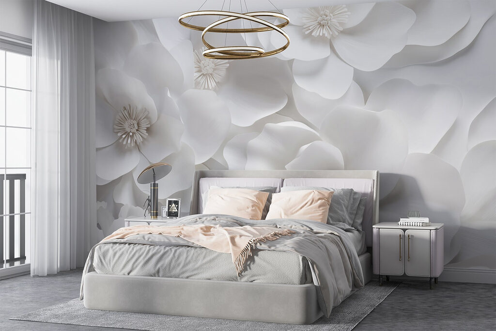 Fleurs blanches, ombres grises dans un intérieur