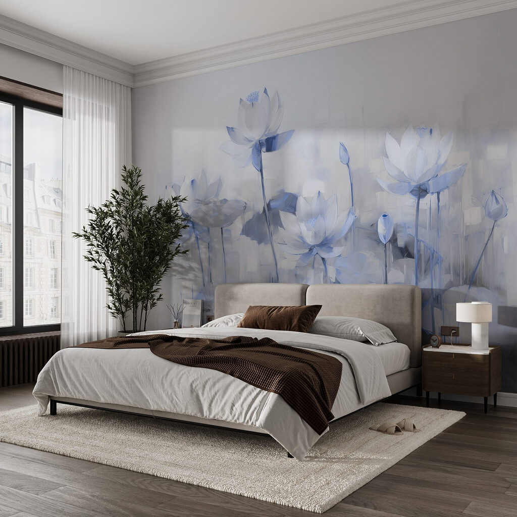 Lotus sur l’eau miroitante dans un intérieur