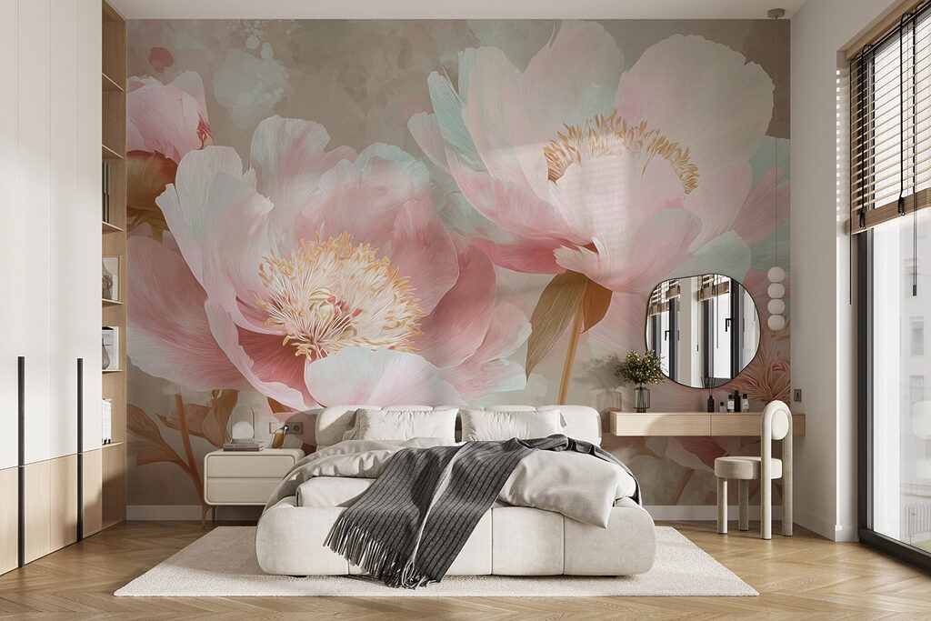 Grandes fleurs pastel dans un intérieur