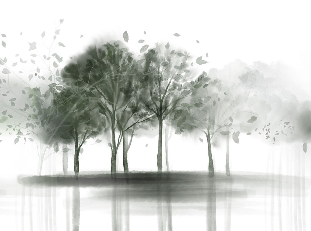Reflet d’arbres à l’aquarelle — motif complet