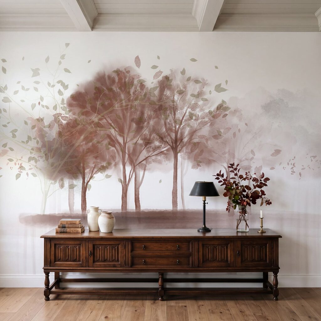 Reflet d’arbres à l’aquarelle dans un intérieur