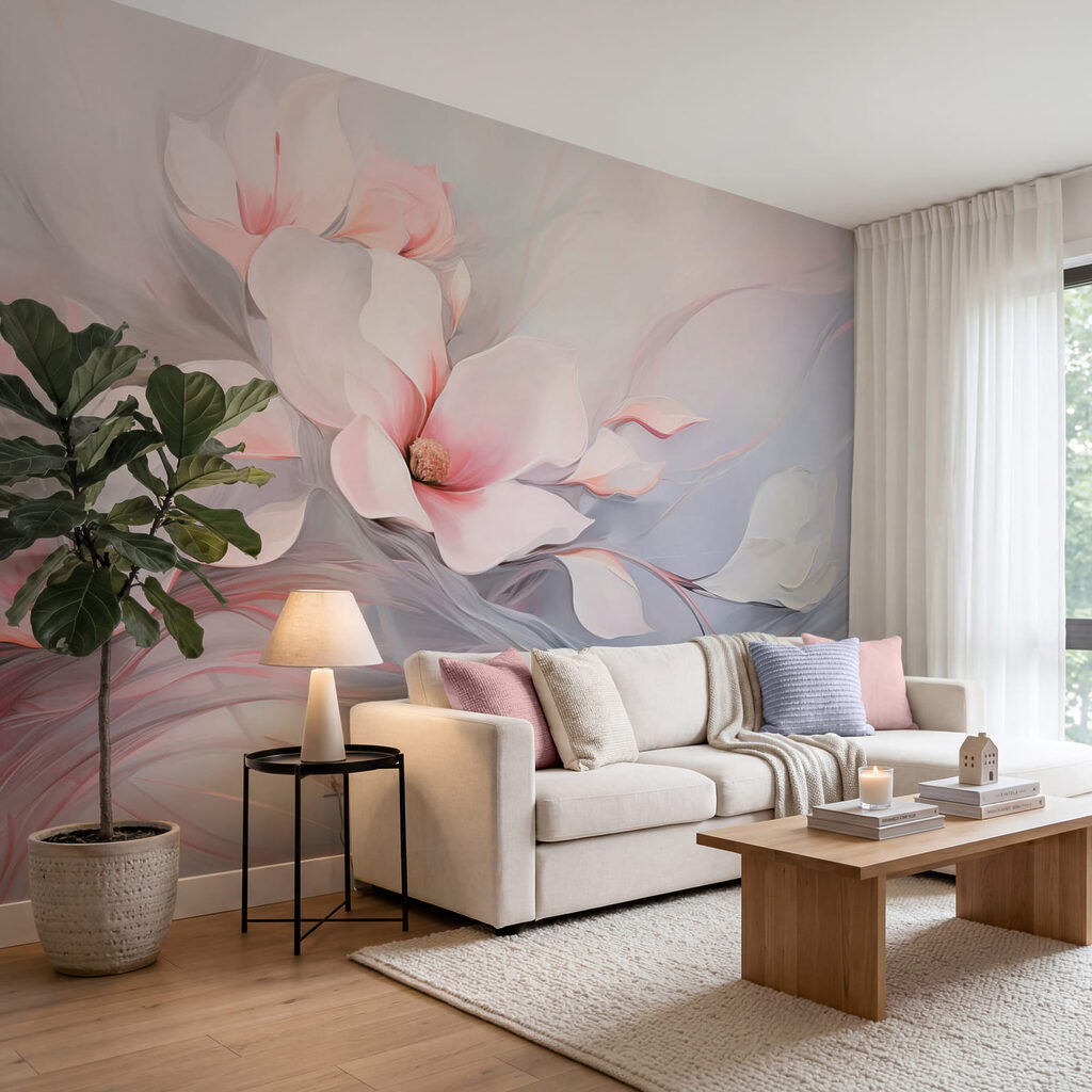Fleurs roses ondoyantes dans un intérieur