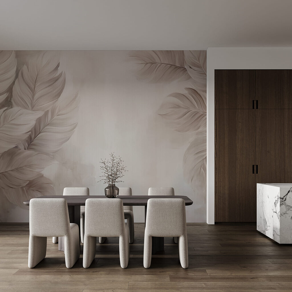 Grandes feuilles en bordure dans un intérieur