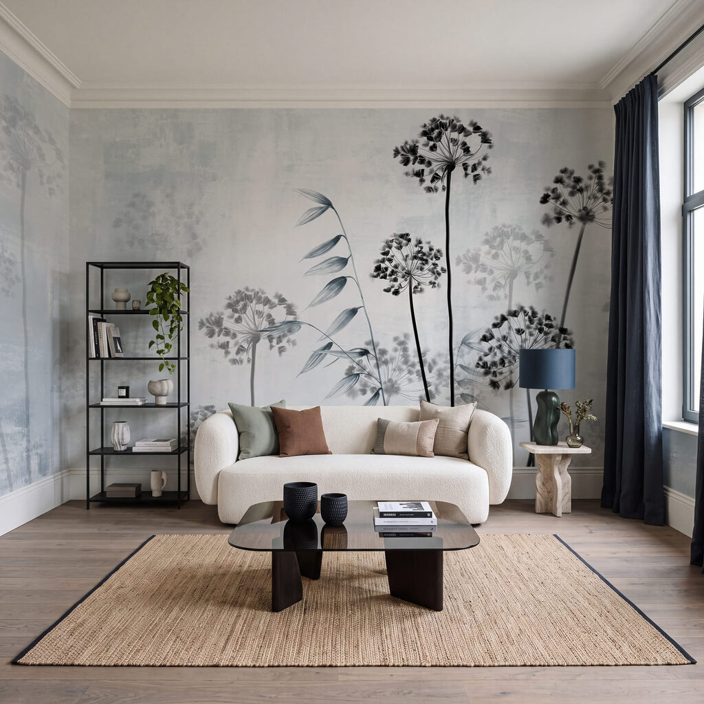 Ombelles sur fond voilé dans un intérieur