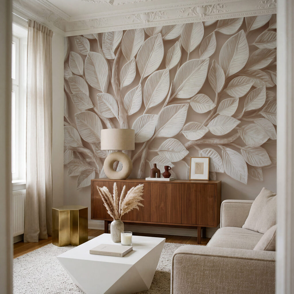 Arbre aux feuilles blanches dans un intérieur